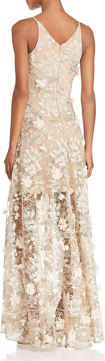 Women's Embellished Plunging Gown Sleeveless Floral Long  Evening Dress